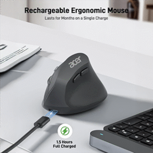 Acer OMR 217 Bluetooth Ergonomic Vertical Mouse, Rechargeable, 2.4GHz & USB-C, 3 DPI Levels, 6 Buttons