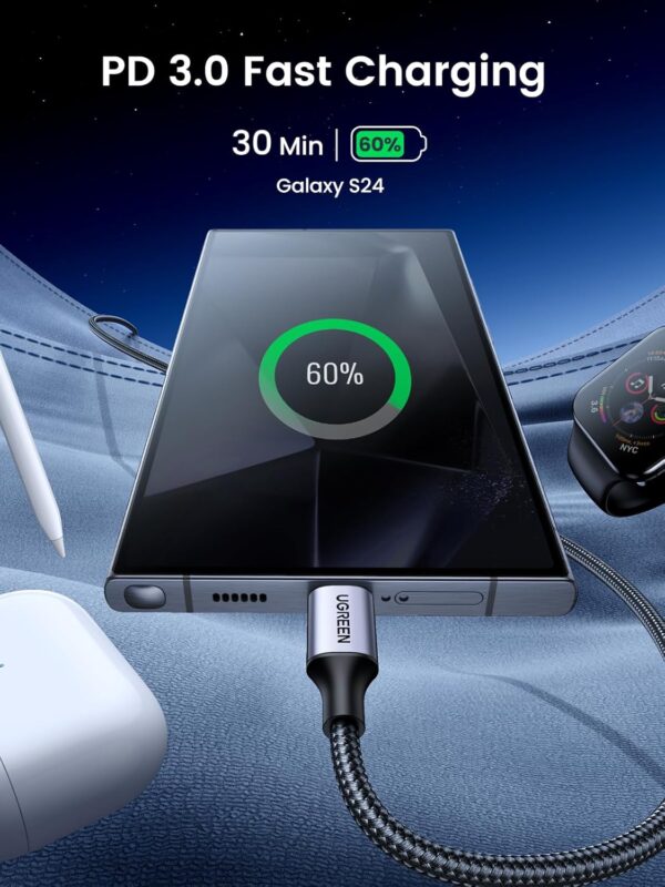 UGREEN 60W USB-C to USB-C Fast Charging Braided Cable, 0.5m